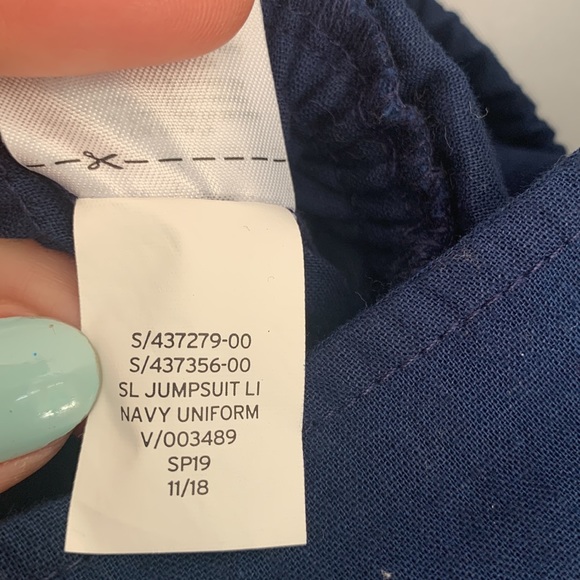 GAP Linen Blend Square Neck Jumpsuit Utility Crop Wide Leg Blue Size Large - Picture 12 of 12